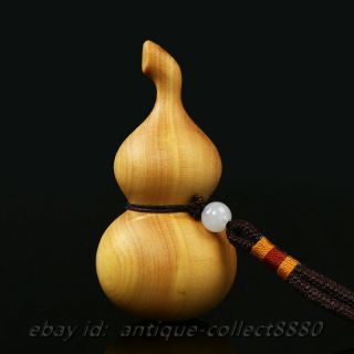 75MM Fine Chinese Box - wood Hand - carved Cucurbit Lucky Gourd Small Statue Pendant 2