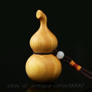 75MM Fine Chinese Box - wood Hand - carved Cucurbit Lucky Gourd Small Statue Pendant 3