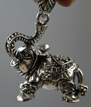 Collectable Ancient Handwork Miao Silver Carve Elephant Delicate Noble Pendant