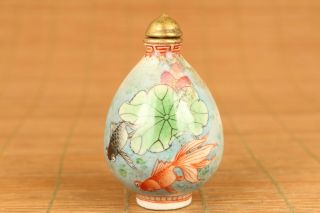 Rare Chinese Old Porcelain Hand Painting Gold Fish Flower Statue Snuff Bottle