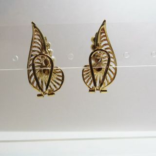 Vintage 14K 14KT Yellow Gold Akoya Pearl Shell Omega Pierced Earrings 11.  4 Grams 7