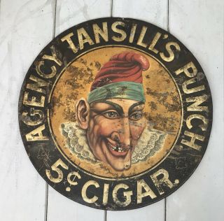 Antique 24 Inch Round Agency Tansill’s Punch 5 Cent Cigar Metal Tin Sign 2