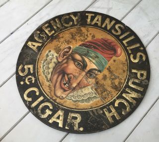 Antique 24 Inch Round Agency Tansill’s Punch 5 Cent Cigar Metal Tin Sign 3