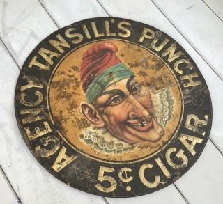 Antique 24 Inch Round Agency Tansill’s Punch 5 Cent Cigar Metal Tin Sign 4