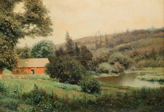 19thC Antique HENRY PEMBER SMITH American Country Landscape Oil Painting,  NR 5