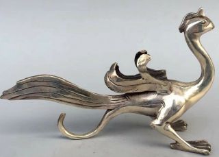 Collectable Old Handwork Miao Silver Carve Auspicious Phoenix Art Royal Statues