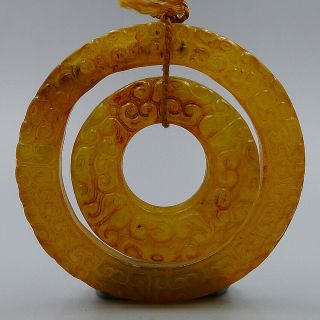 Hand Carved Chinese Natural Old Jade Double Circle Pendants Charm Ping Buckle