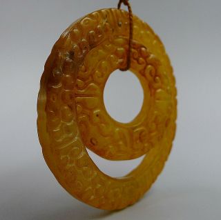 Hand Carved Chinese Natural Old Jade Double Circle Pendants Charm Ping Buckle 2