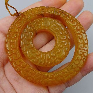 Hand Carved Chinese Natural Old Jade Double Circle Pendants Charm Ping Buckle 3