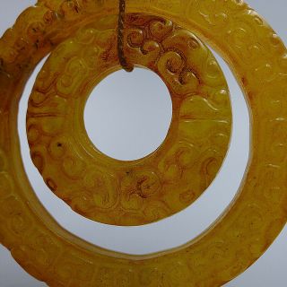 Hand Carved Chinese Natural Old Jade Double Circle Pendants Charm Ping Buckle 4
