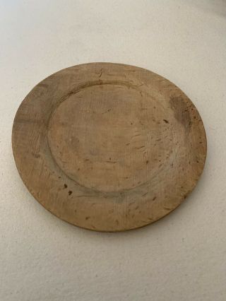 Antique Primitive Treen Turned Wood Sycamore Plate 7”