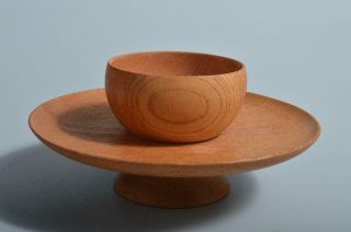 T3214: Japanese Wooden Tenmoku Teabowl Stand/tray Powdered Green Tea