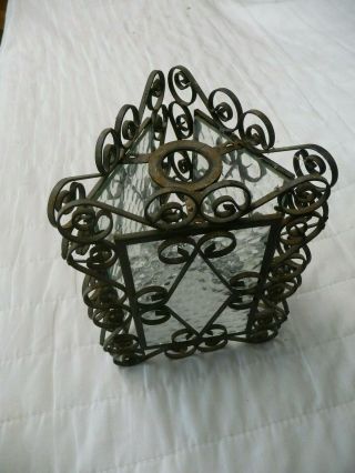 Vintage Wrought Iron,  Obscure Glass Triangular Porch/hall Lantern Shade Pendent