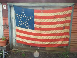 Civil War Era == Antique Hand Stitched 35 Star Linen American Flag Handmade