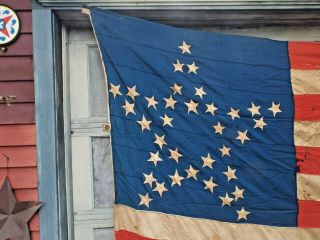 Civil War Era == ANTIQUE HAND STITCHED 35 STAR LINEN AMERICAN FLAG HANDMADE 2