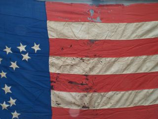 Civil War Era == ANTIQUE HAND STITCHED 35 STAR LINEN AMERICAN FLAG HANDMADE 3