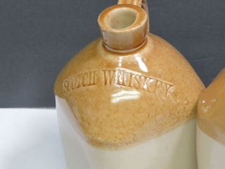 3 English Antique Stoneware Bottles Jugs Gin Rye Whisky Scotch Whiskey Tan Gold 3