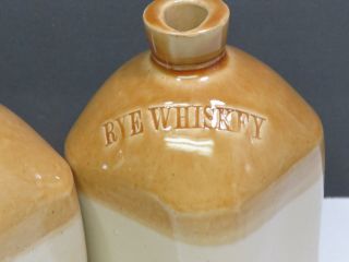 3 English Antique Stoneware Bottles Jugs Gin Rye Whisky Scotch Whiskey Tan Gold 5