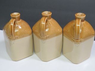 3 English Antique Stoneware Bottles Jugs Gin Rye Whisky Scotch Whiskey Tan Gold 6