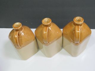 3 English Antique Stoneware Bottles Jugs Gin Rye Whisky Scotch Whiskey Tan Gold 8