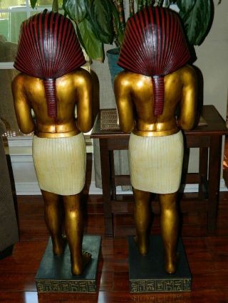 Ancient Egyptian Pharaoh ' s Servant Sculptural Statues & Glass Top Console Table 7