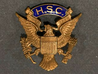 Wwi - 1920s Vintage Us Army Officer’s Hat Badge H.  S.  C.  Blue Enamel