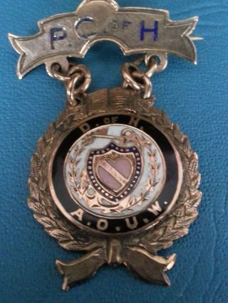 10K Vtg.  Ancient Order of United Workmen 1902 AOUW Presentation Pin 5.  1g 6