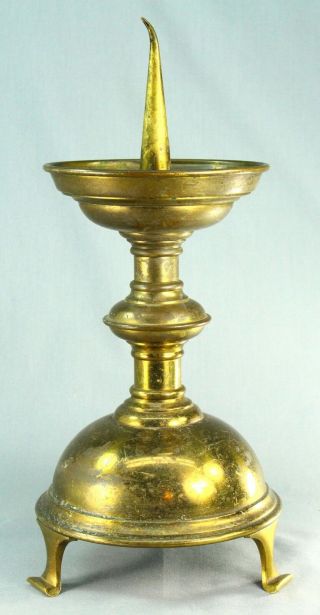 Antique 1800 ' s GOTHIC REVIVAL Brass Pricket Candle Holder Candlestick 14 