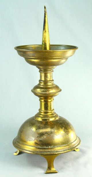 Antique 1800 ' s GOTHIC REVIVAL Brass Pricket Candle Holder Candlestick 14 