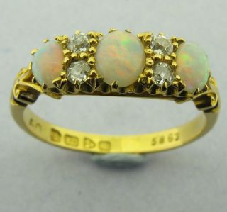 Antique Edwardian 18ct 18k Gold Opal & Diamond Ring Chester 1905