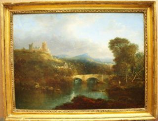 Fine 18th Century Italianate Capriccio River Landscape Antique Oil Painting