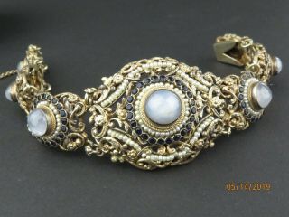 Antique 19thc Austro Hungarian Silver Blue & Star Sapphire Seed Pearl Bracelet