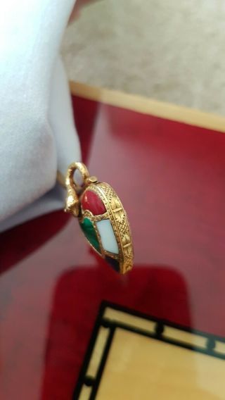 Antique Victorian Gold Snake Fertiliy Heart Padlock Charm Bracelet 6