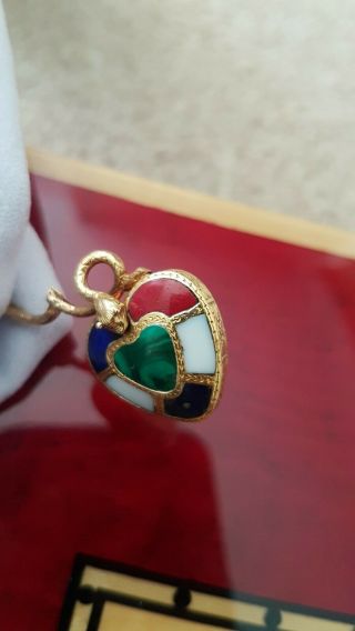 Antique Victorian Gold Snake Fertiliy Heart Padlock Charm Bracelet 7