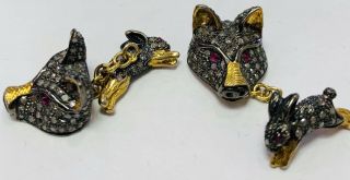 Antique Gold Rose Cut Diamond And Ruby Fox And Hare Chain Back Cufflinks