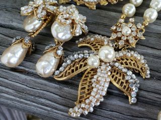 Vintage Miriam Haskell Signed Parure Pearl Rhinestone 2