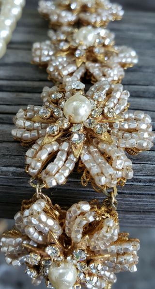 Vintage Miriam Haskell Signed Parure Pearl Rhinestone 3