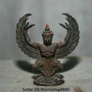 2.  4 " Old Tibet Buddhism Bronze Redpoll Winged Garuda Bird Eagle Buddha Statue