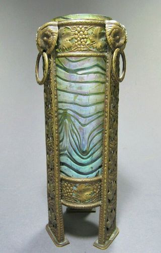 Antique Bohemian Vase W/bronze Owl Mounting Ca.  1900’s Loetz Kralik Heckert Era