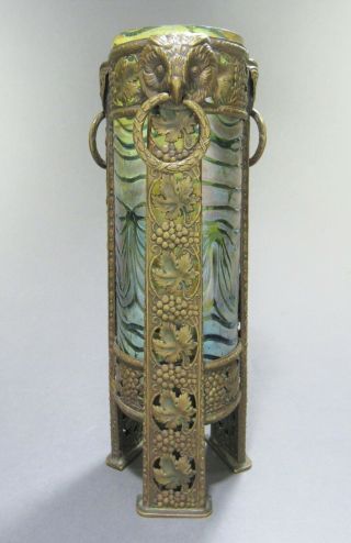 Antique Bohemian Vase w/Bronze Owl Mounting ca.  1900’s Loetz Kralik Heckert Era 2