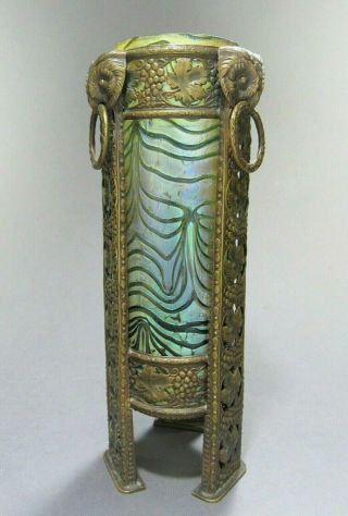 Antique Bohemian Vase w/Bronze Owl Mounting ca.  1900’s Loetz Kralik Heckert Era 3