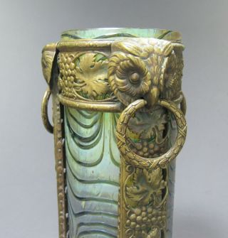 Antique Bohemian Vase w/Bronze Owl Mounting ca.  1900’s Loetz Kralik Heckert Era 6