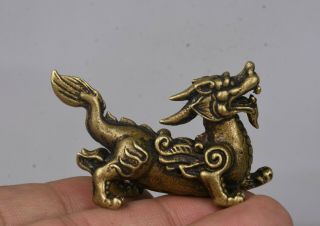 2 " Old Chinese Bronze Copper Pixiu Beast Unicorn Wealth Lucky Statue Sculpture