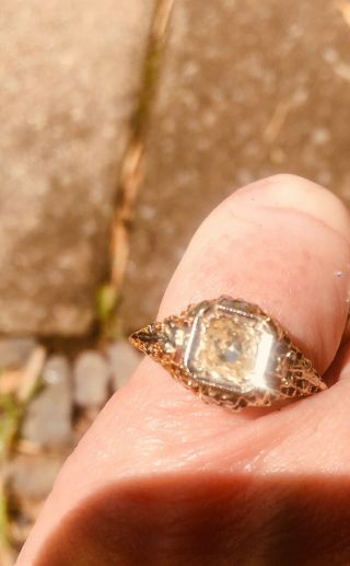 art nouveau Antique 14k Old Mine Cut Diamond Ring 70 Points 2