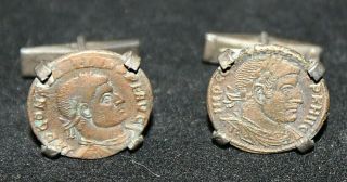 Rare Vintage Pair Mens Sterling Silver Merrin Ancient Roman Coin 300ad Cufflinks