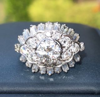 Antique Estate Huge 3.  84ctw Diamond Platinum Ring One Of A Kind Rarity
