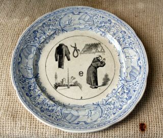 Antique 19`c French Opaque De Sarreguemines Collectable Porcelain Plate - 04