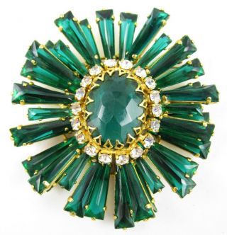 Outstanding Rare Schreiner Of York Emerald Green Signed Ruffle Pin