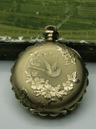 Antique 1901 American Waltham Seaside Pocket Watch Size 0s Hummingbird Case