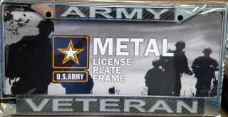 Army Veteran Carbon Fiber Laser Frame Chrome Metal License Plate Cover Military